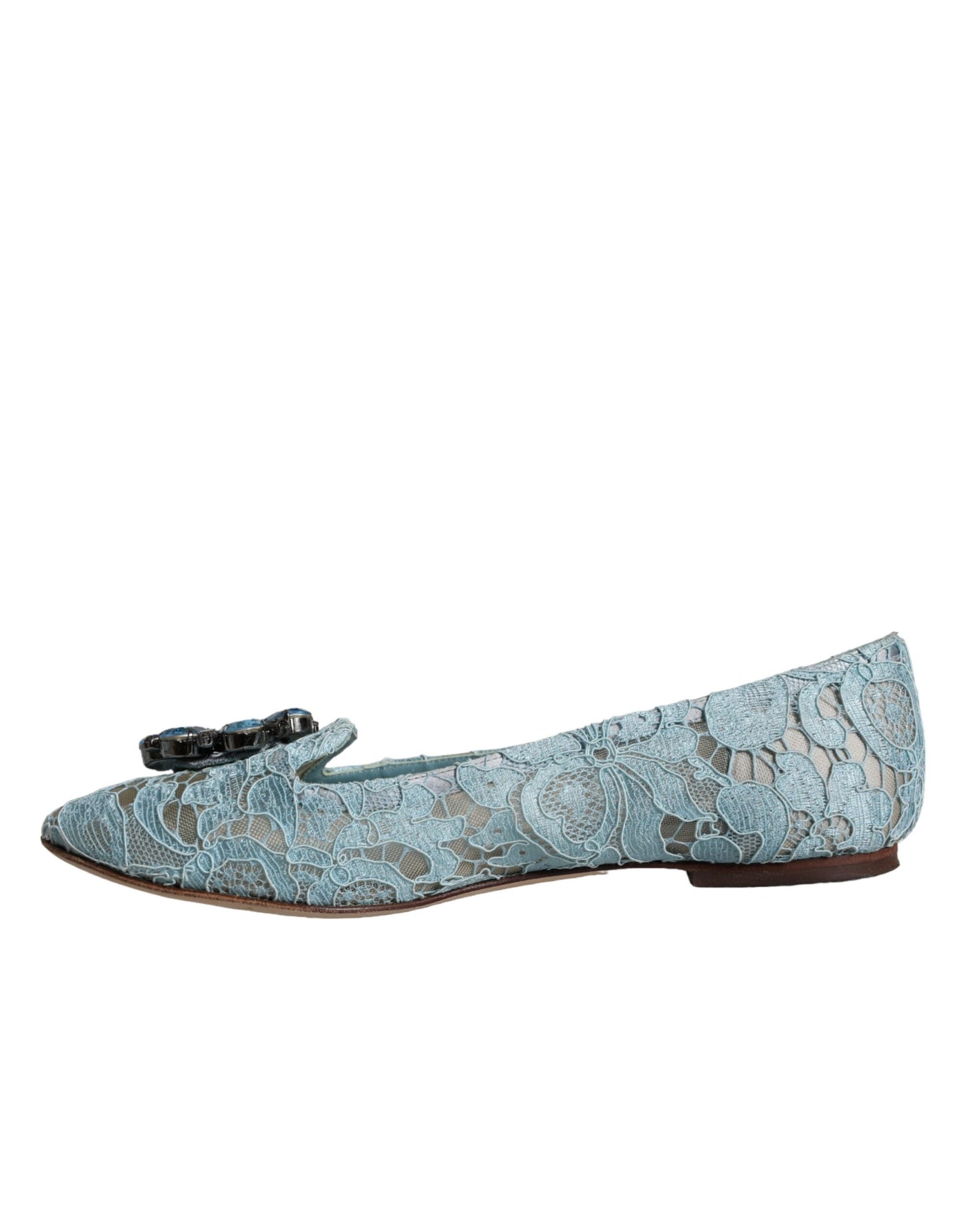 Dolce &amp; Gabbana Blue Lace Crystal Ballet Flats Loafers Kengät