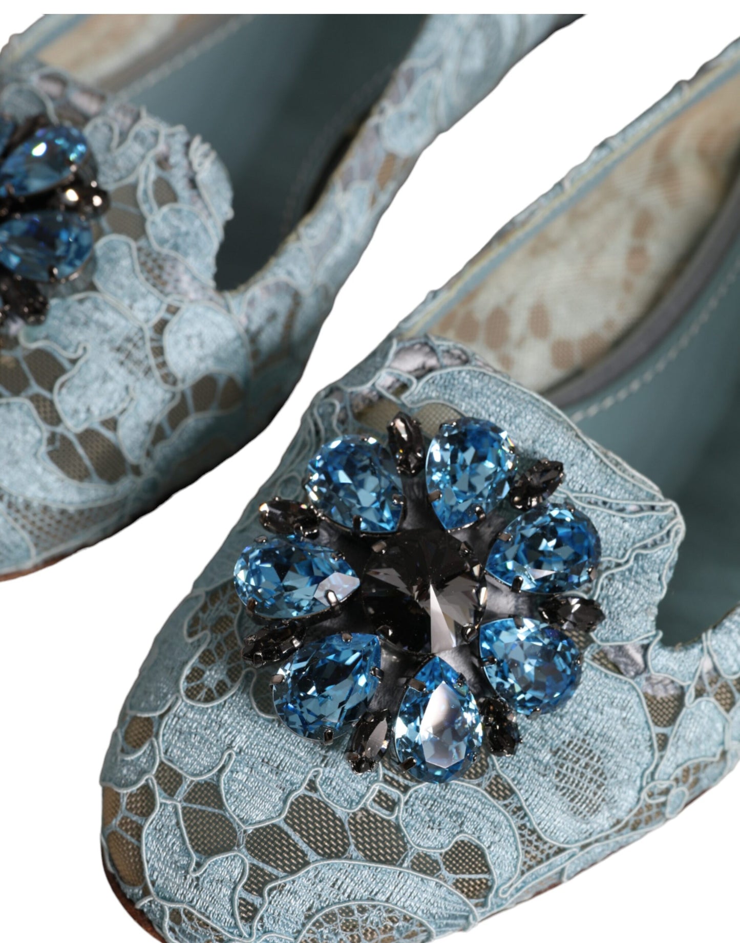 Dolce &amp; Gabbana Blue Lace Crystal Ballet Flats Loafers Kengät