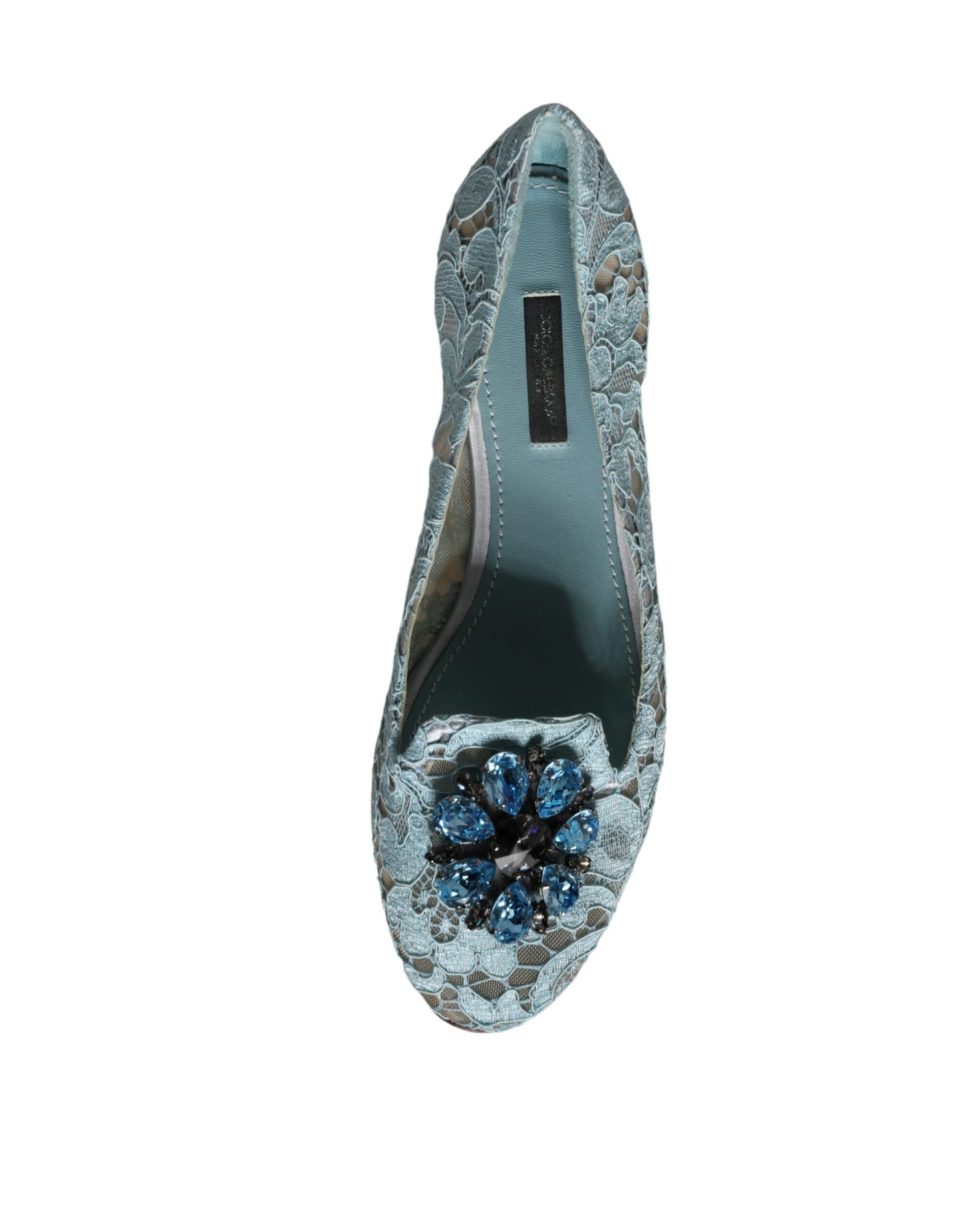 Dolce &amp; Gabbana Blue Lace Crystal Ballet Flats Loafers Kengät