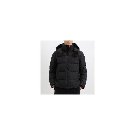 Add Schwarze Polyester Herrenjacke mit abnehmbarer Kapuze