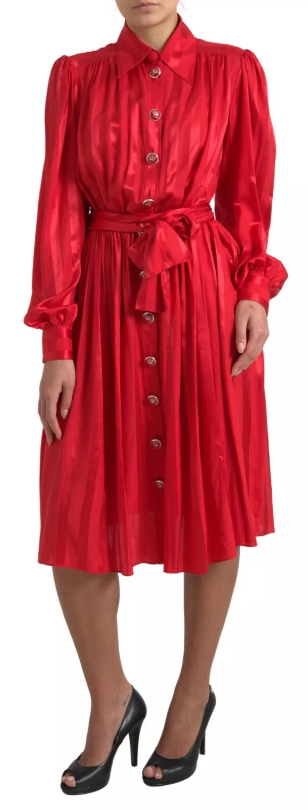 Dolce &amp; Gabbana Elegant red silk button-down midi dress