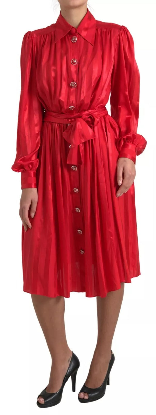 Dolce &amp; Gabbana Elegant red silk button-down midi dress