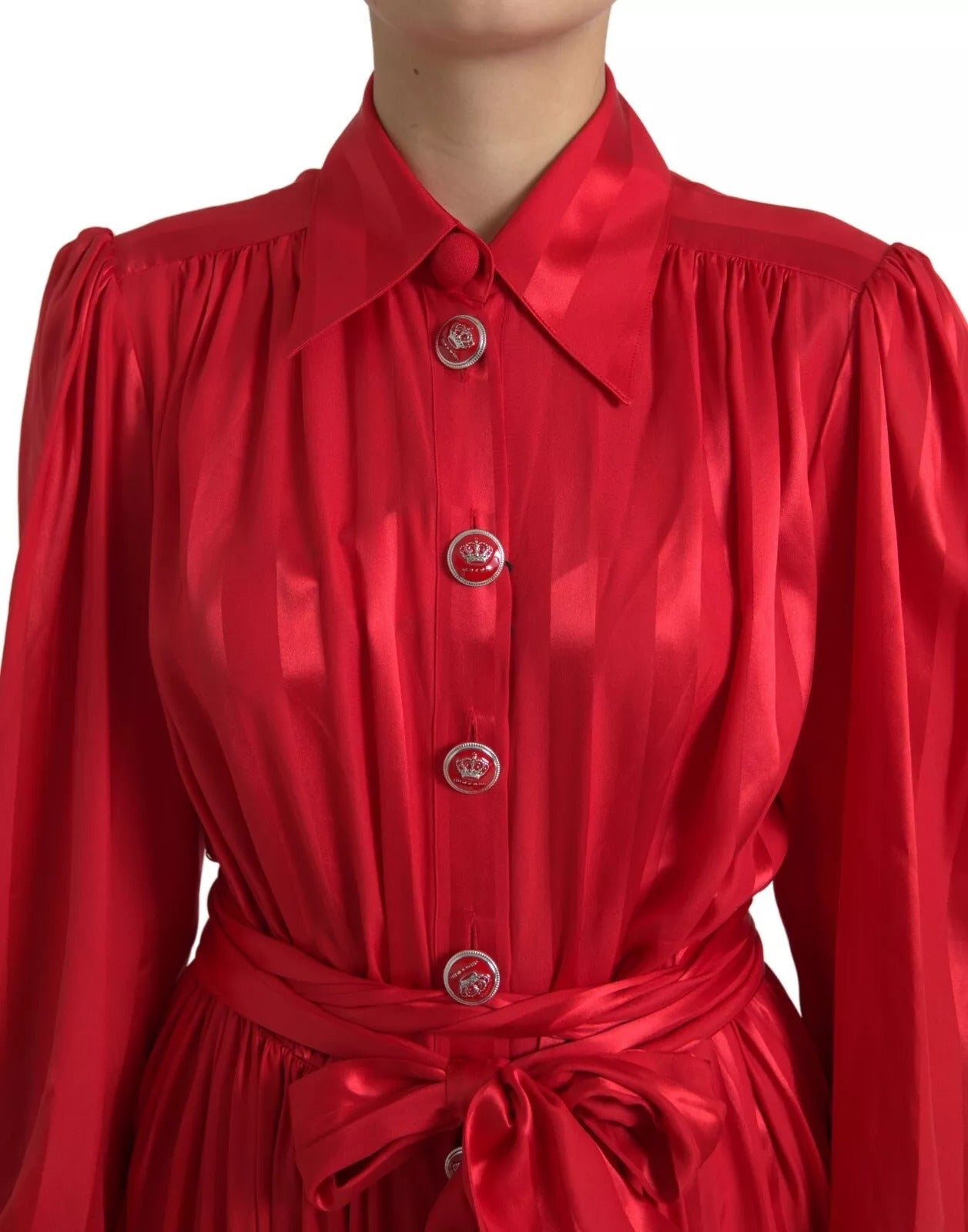 Dolce &amp; Gabbana Elegant red silk button-down midi dress