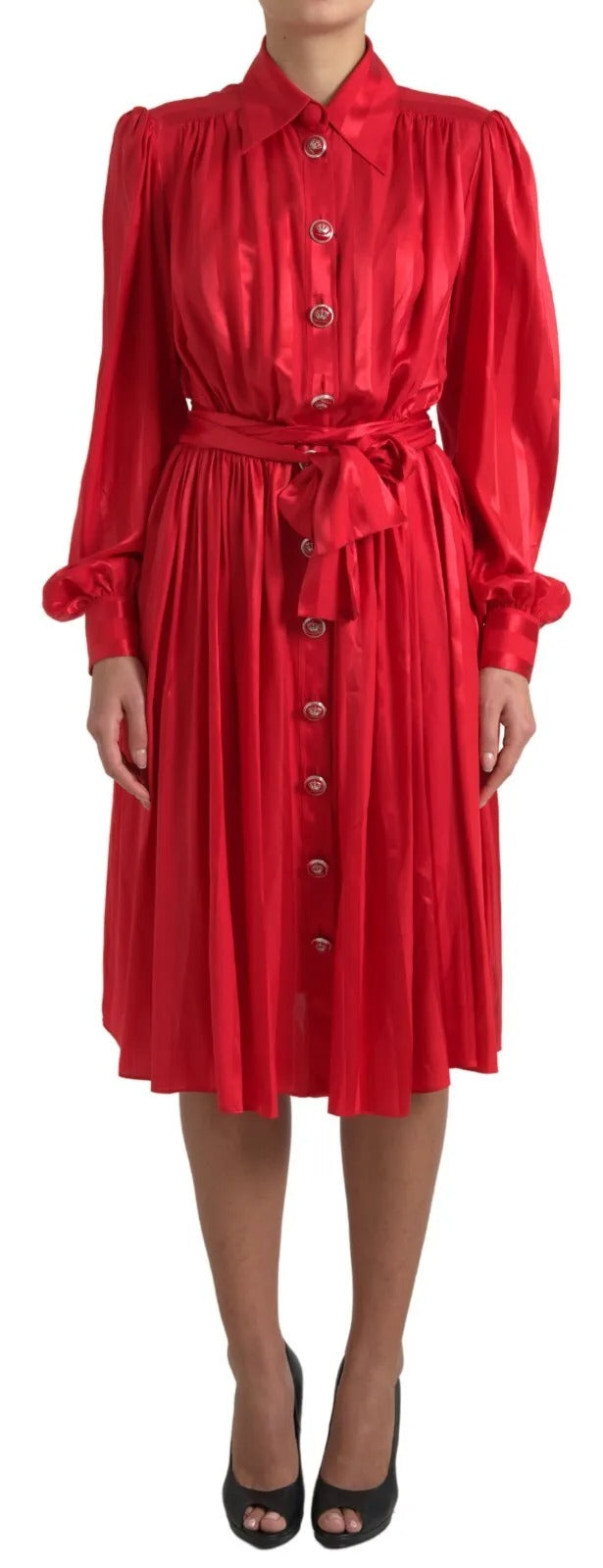 Dolce &amp; Gabbana Elegant red silk button-down midi dress