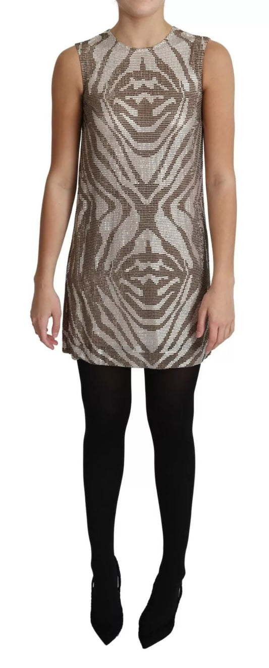 Dolce &amp; Gabbana Brown Crystal Shift Mini Zebra Silver Dress