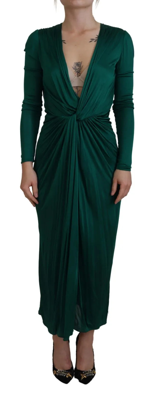 Dolce &amp; Gabbana Dark green long-sleeved viscose midi dress