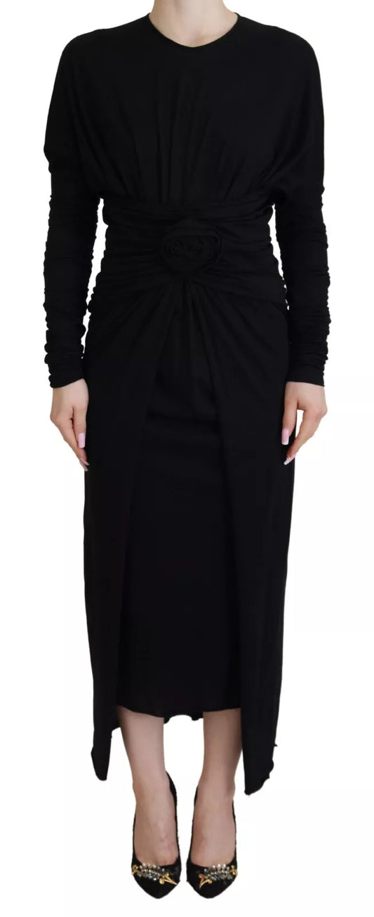 Dolce &amp; Gabbana Black Sheath Dress Midi Dress Wool Wrap mekko