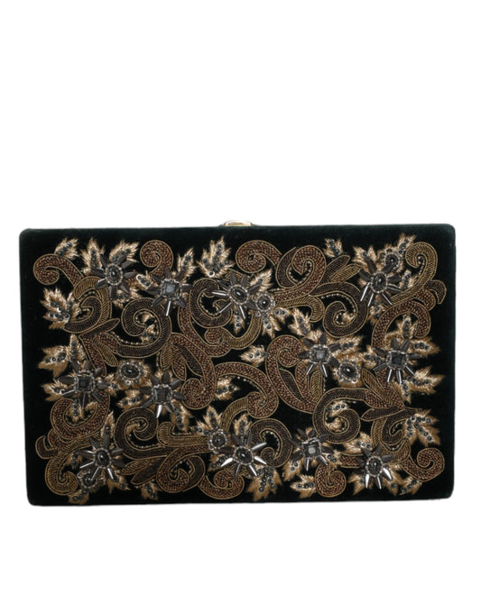 Dolce &amp; Gabbana Black Velvet Gold Frame Clutch Evening Party käsilaukku