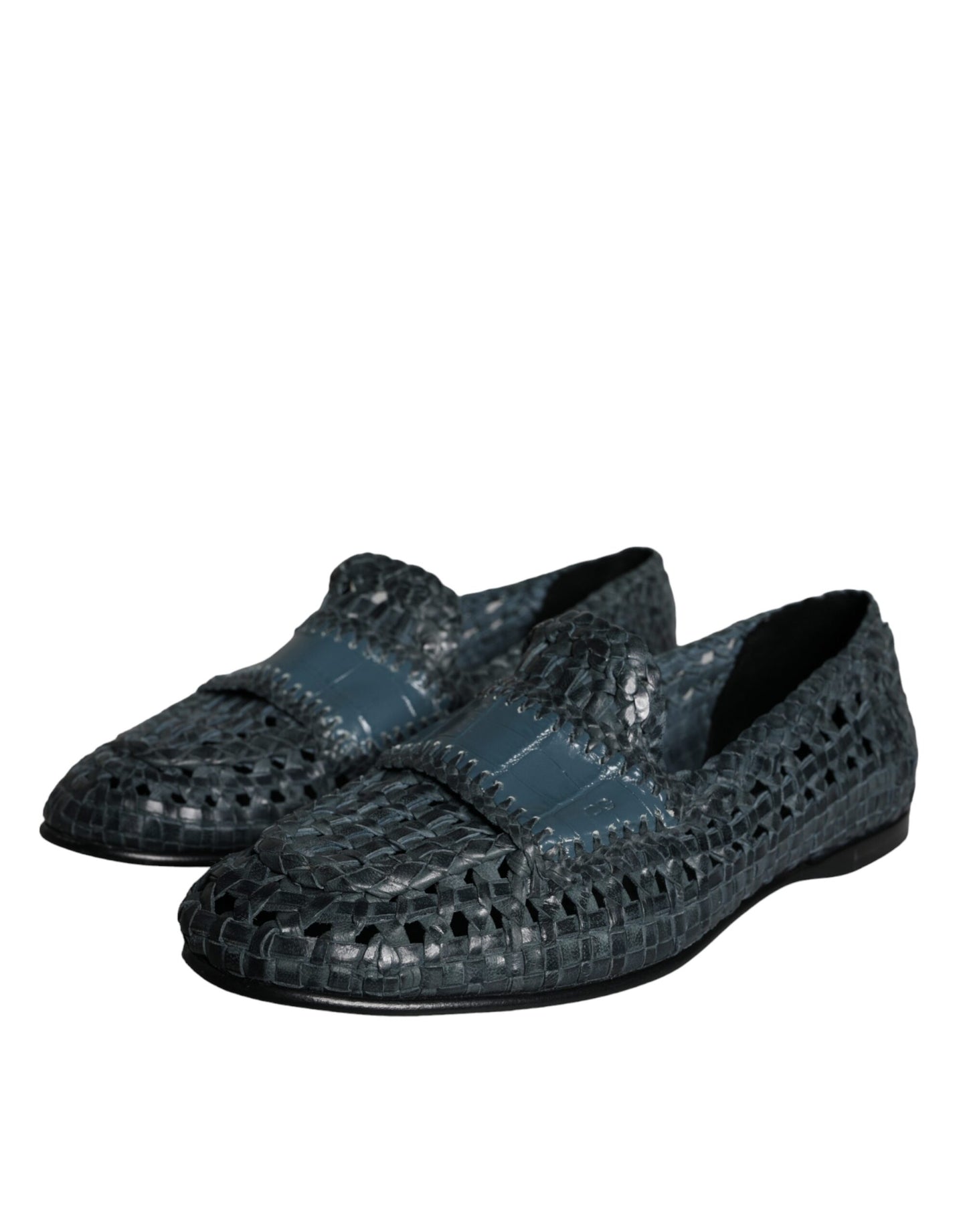 Dolce & Gabbana Blaue gewebte Leder Slipper Männer Schuhe