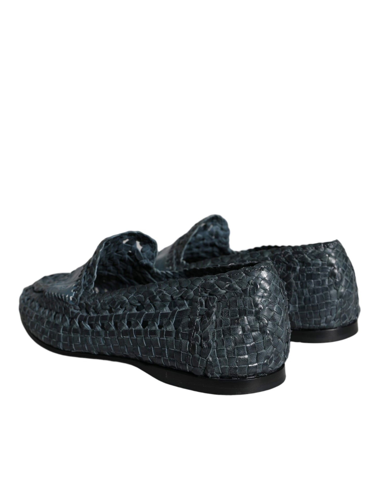 Dolce & Gabbana Blaue gewebte Leder Slipper Männer Schuhe