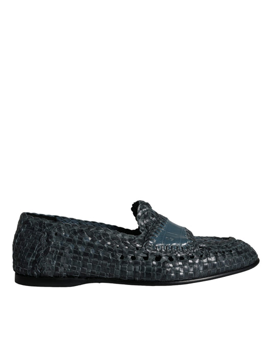 Dolce & Gabbana Blaue gewebte Leder Slipper Männer Schuhe