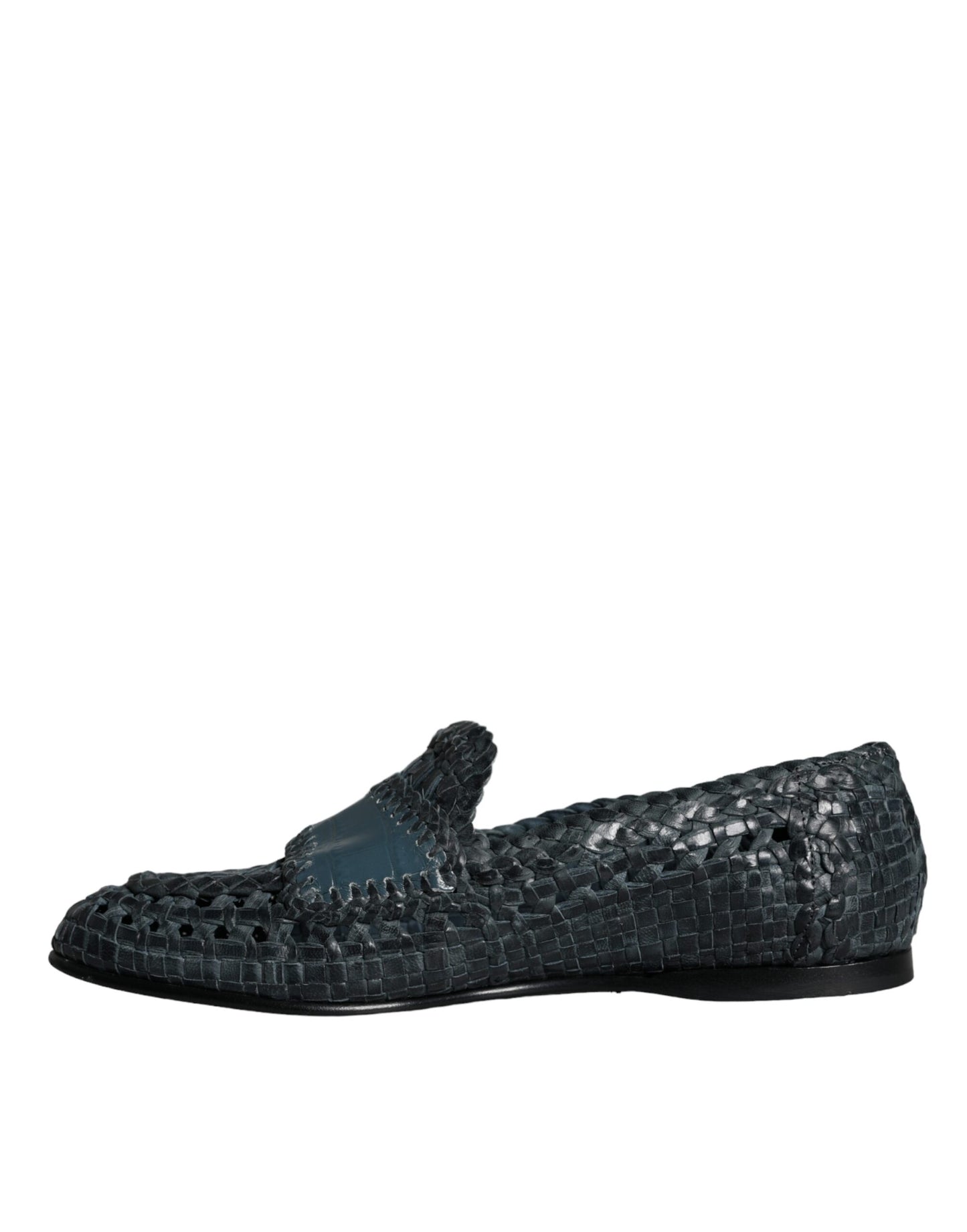 Dolce & Gabbana Blaue gewebte Leder Slipper Männer Schuhe