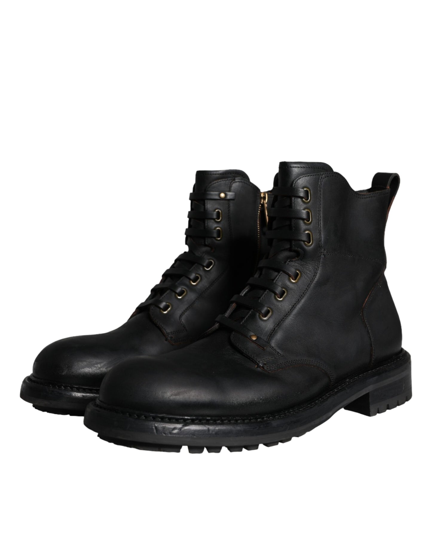 Dolce & Gabbana Schwarze Schnürstiefel Mid Calf Stiefel Männer Schuhe