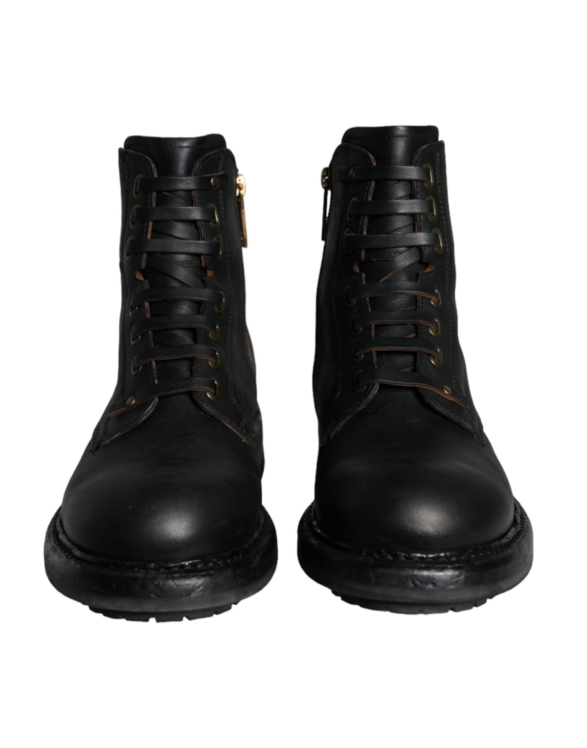 Dolce &amp; Gabbana Black Lace Up Mid Calf Boots Miesten kengät