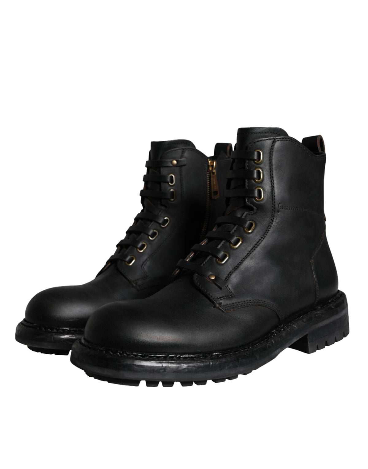 Dolce &amp; Gabbana Black Lace Up Mid Calf Boots Miesten kengät