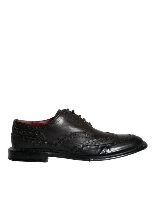 Dolce &amp; Gabbana Black Leather Oxford Wingtip Formal Men Shoes