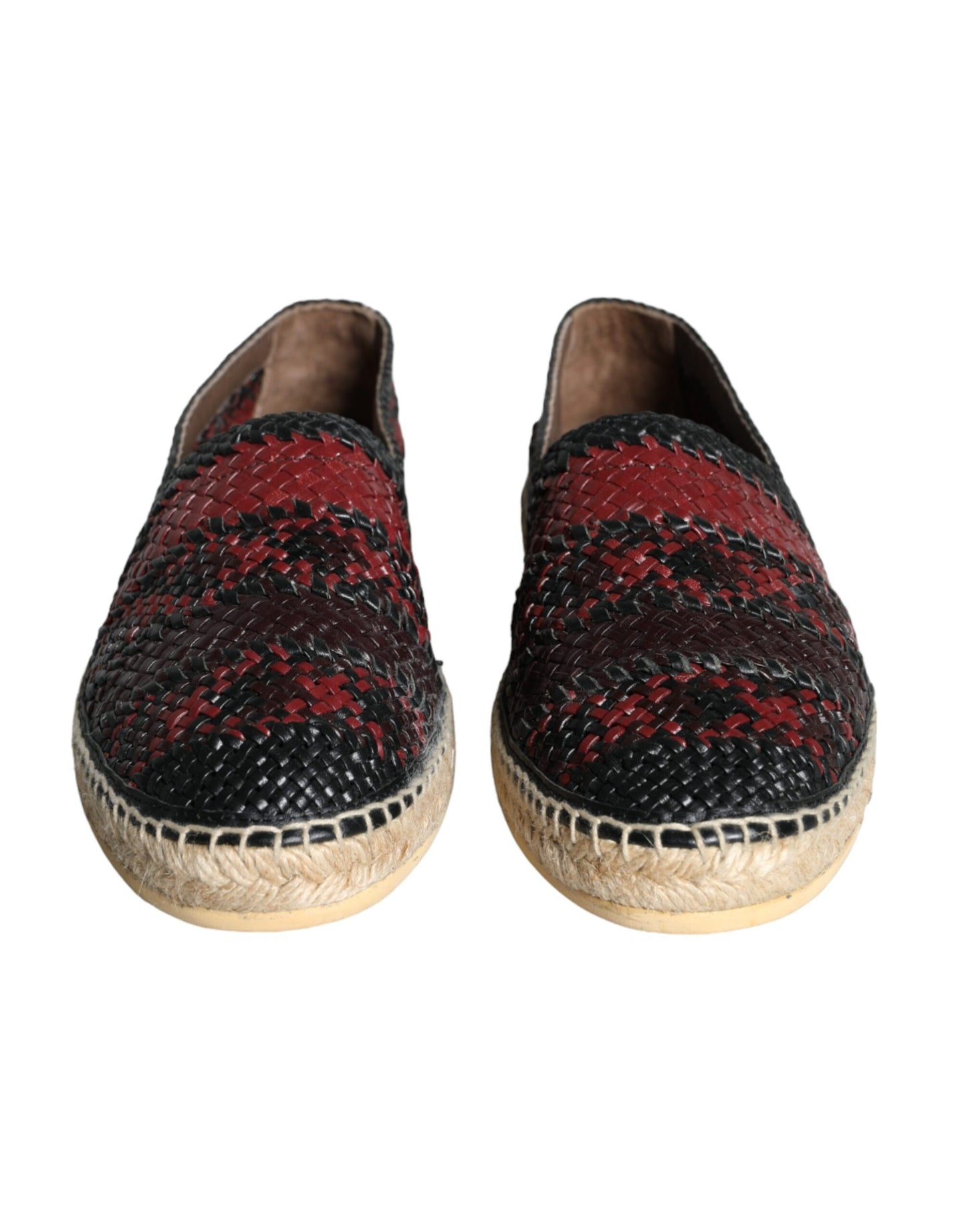 Dolce & Gabbana Schwarz kastanienbraunes gewebtes Leder Buffalo Herren Espadrille Schuhe