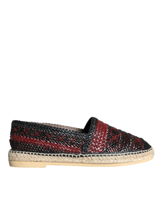 Dolce &amp; Gabbana Black Maroon kudottu nahka Buffalo miesten Espadrille-kengät