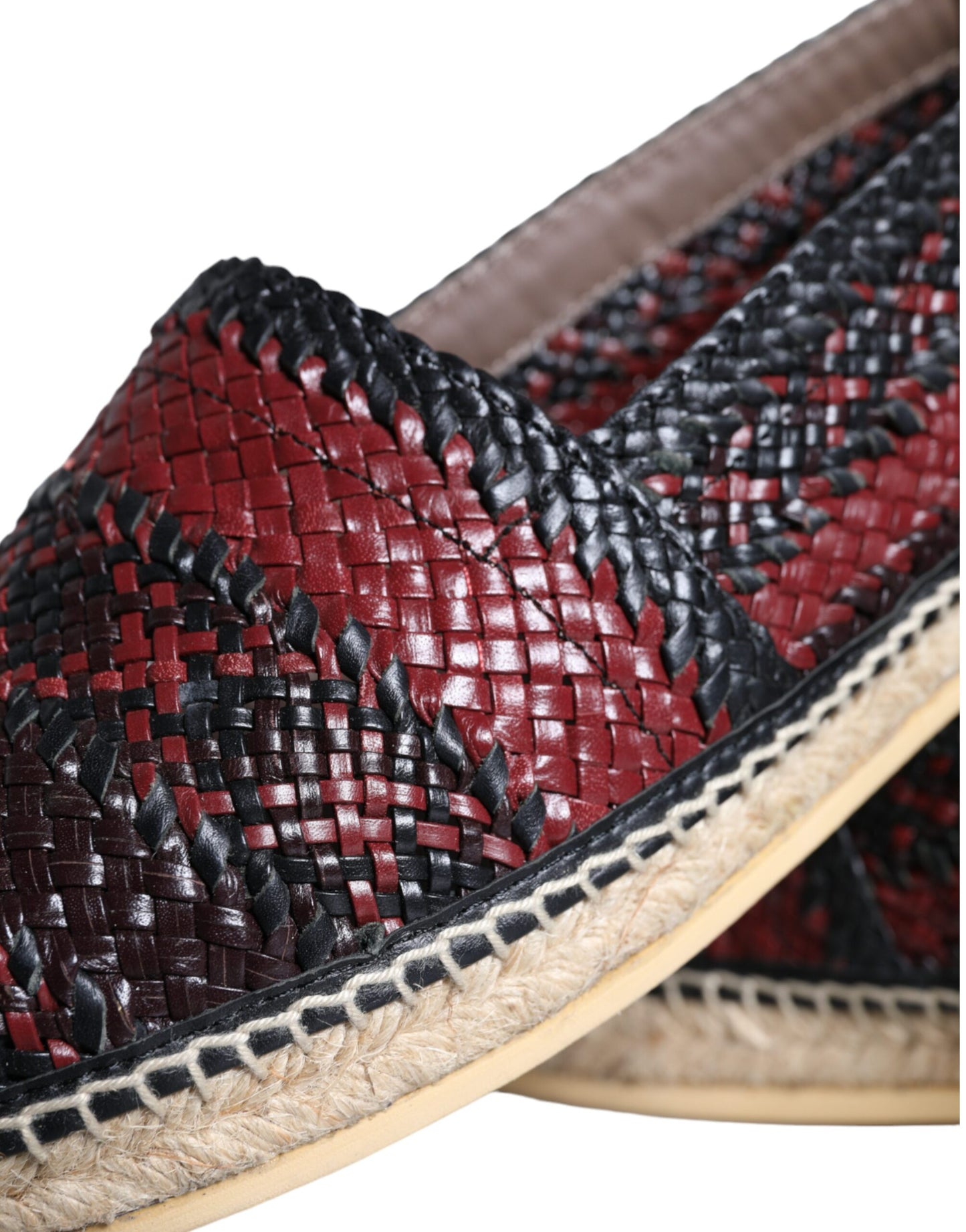 Dolce & Gabbana Schwarz kastanienbraunes gewebtes Leder Buffalo Herren Espadrille Schuhe