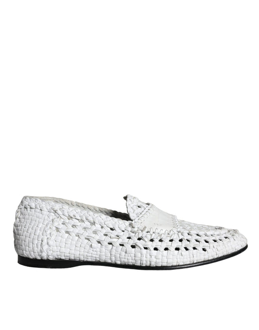 Dolce &amp; Gabbana White Woven Leather Loafers Miesten kengät