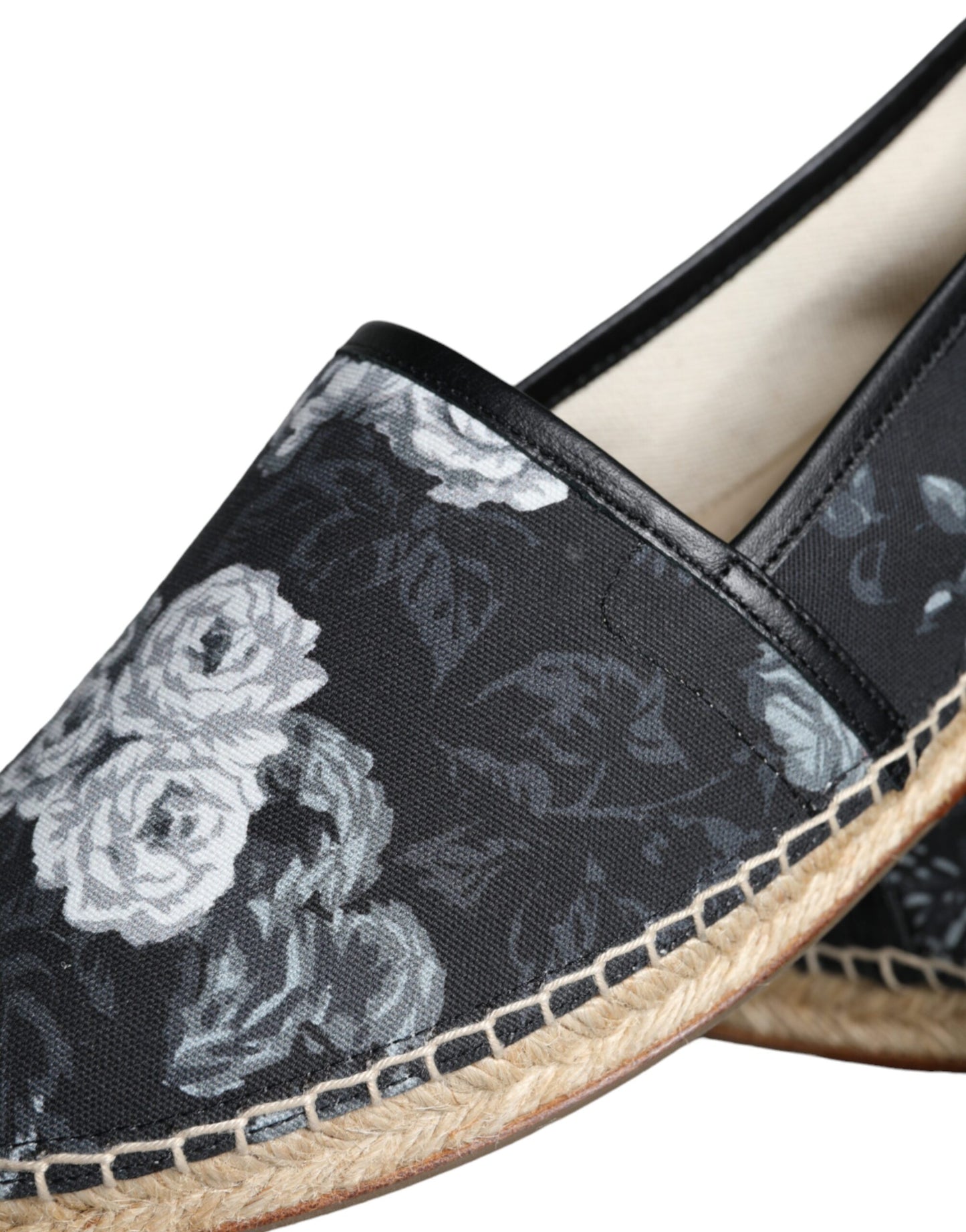 Dolce & Gabbana Schwarze Espadrilles aus Baumwolle und Leder mit Blumenmuster