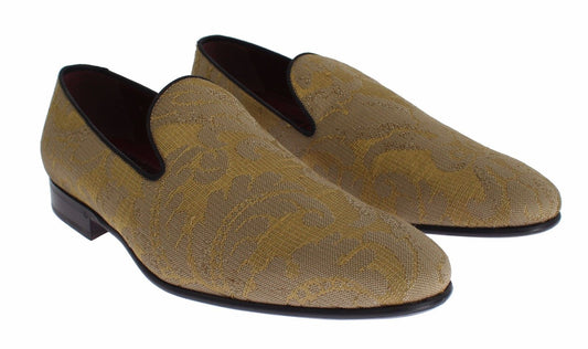 Dolce &amp; Gabbana Golden Baroque Silk Dress Loafers