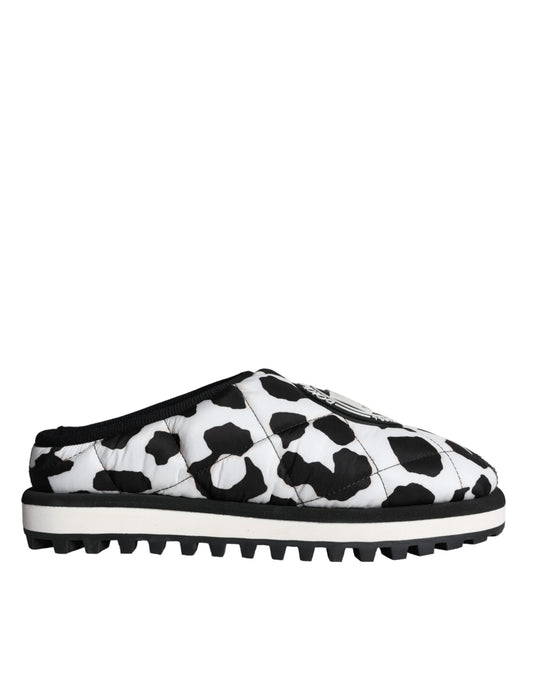 Dolce &amp; Gabbana Black White Quilted Logo Sandals Slides Shoes