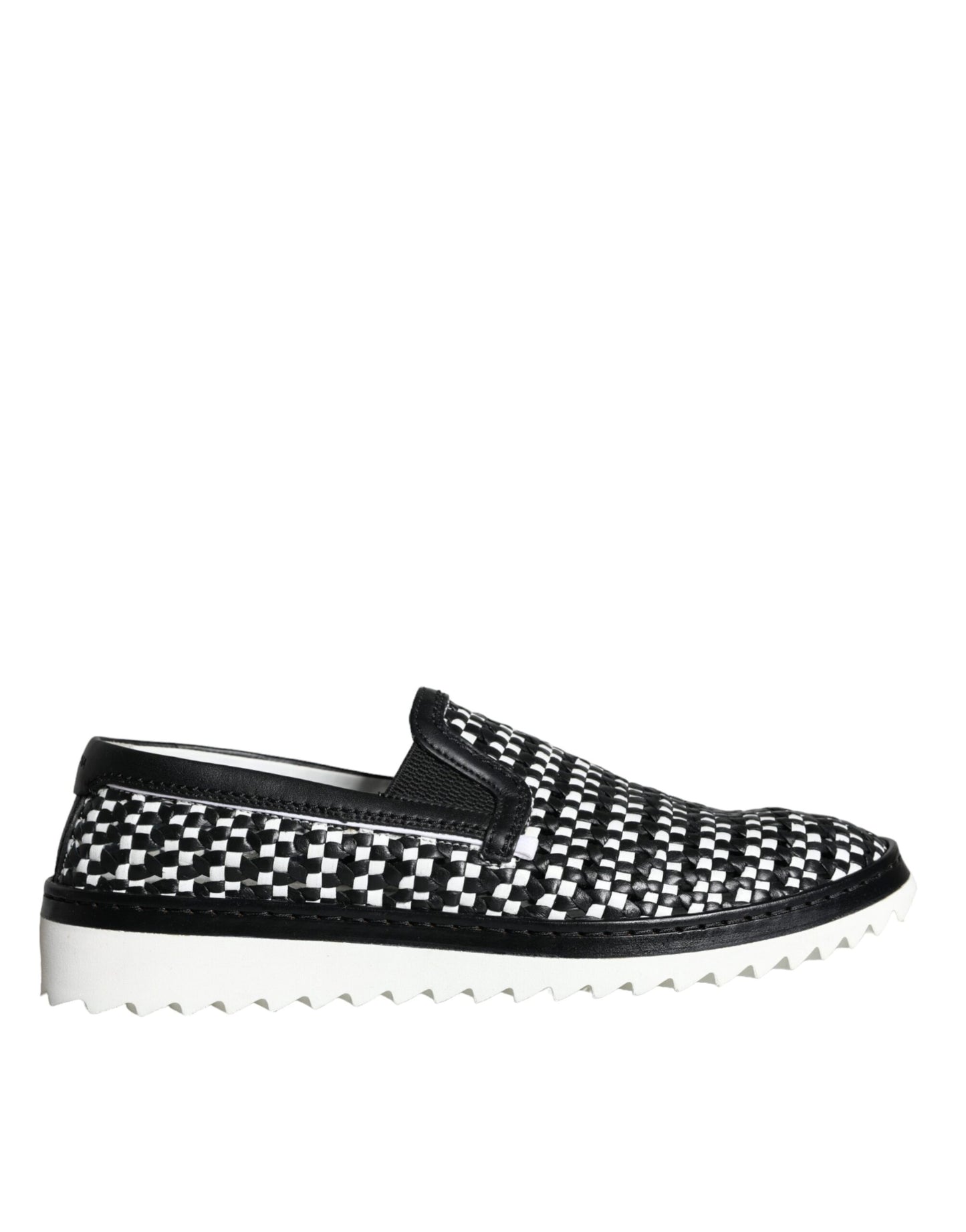 Dolce & Gabbana Schwarz Weiß Weaved Slip On Männer Loafers Schuhe