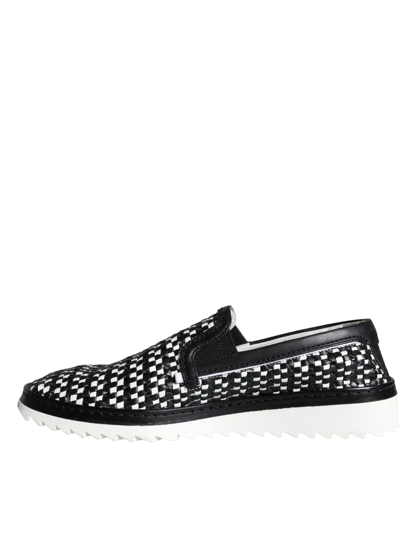 Dolce & Gabbana Schwarz Weiß Weaved Slip On Männer Loafers Schuhe