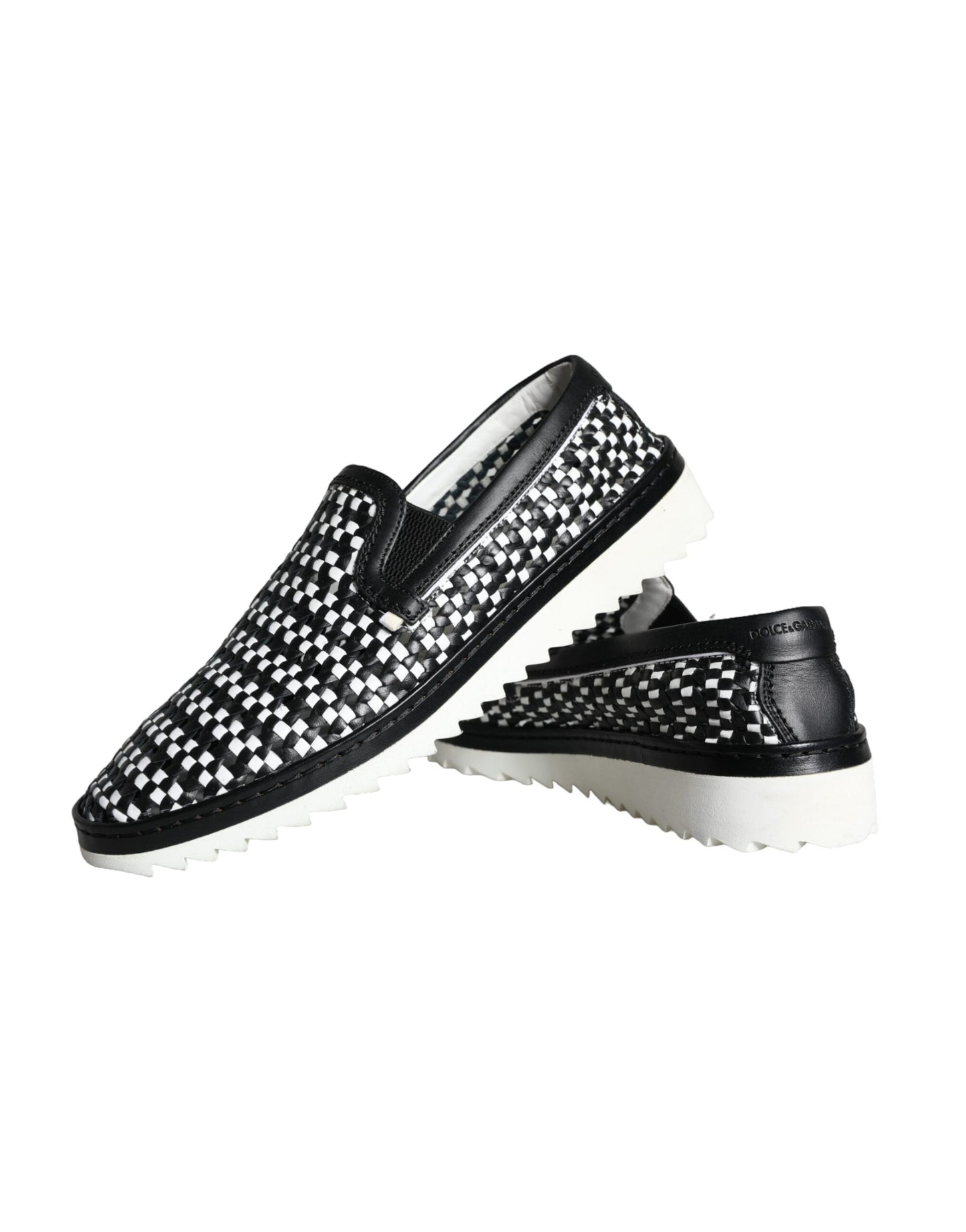 Dolce & Gabbana Schwarz Weiß Weaved Slip On Männer Loafers Schuhe