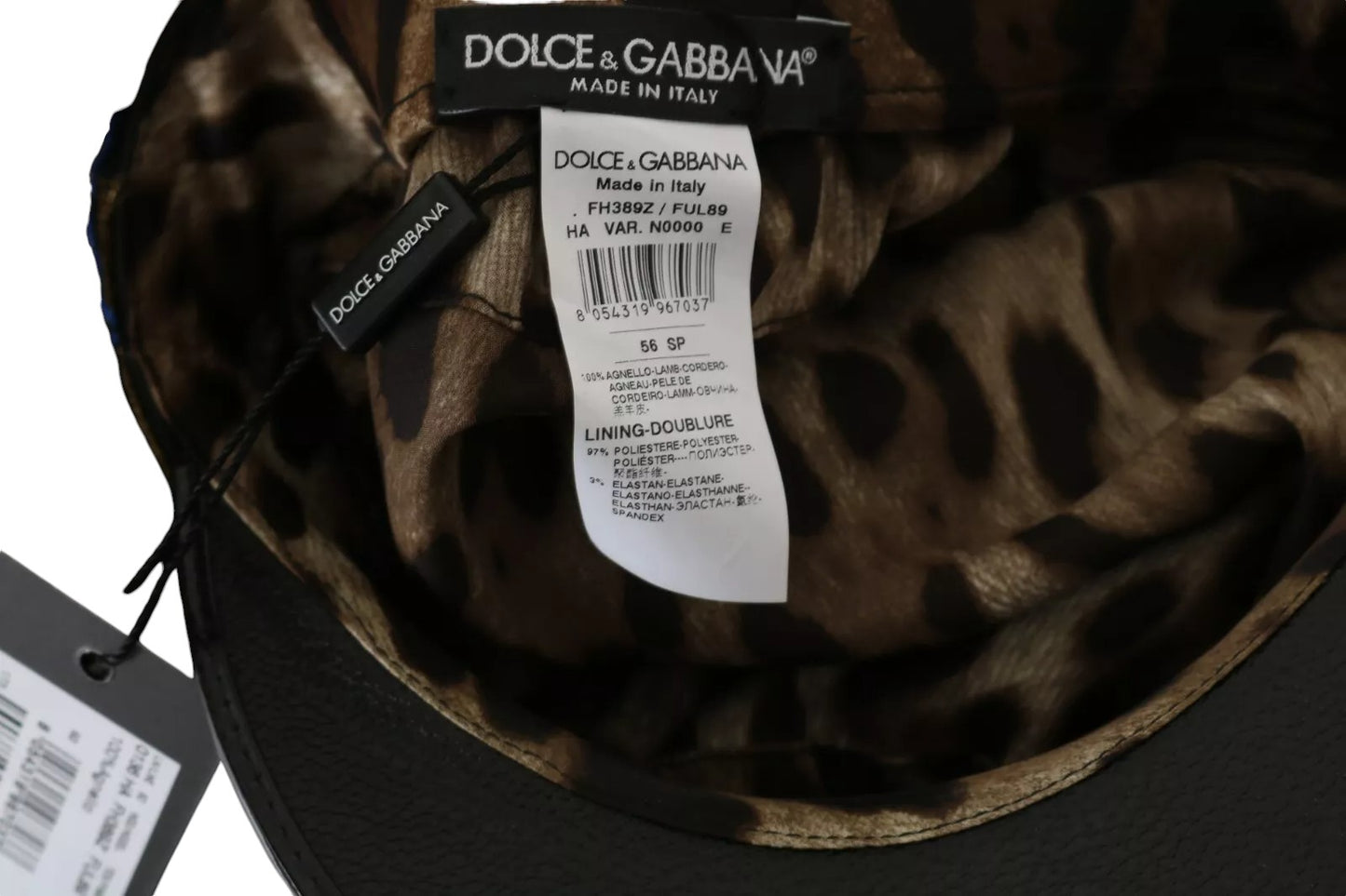 Dolce & Gabbana Schwarzes Leder Crystal Beads Gold Ribbon Fiddler Cap