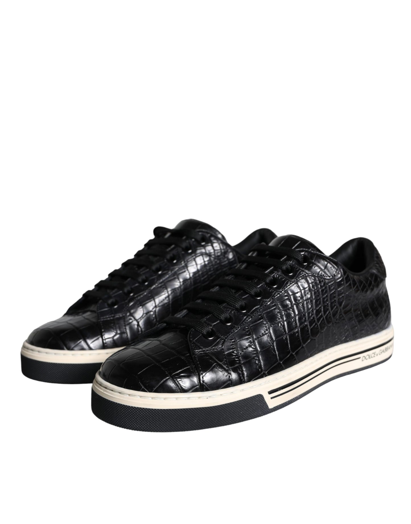 Dolce &amp; Gabbana Black Leather Men Low Top Sneakers Shoes