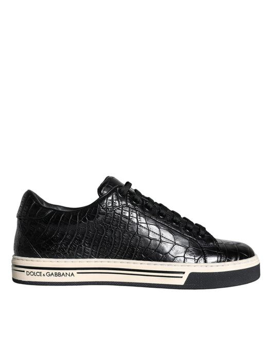 Dolce &amp; Gabbana Black Leather Men Low Top Sneakers Shoes