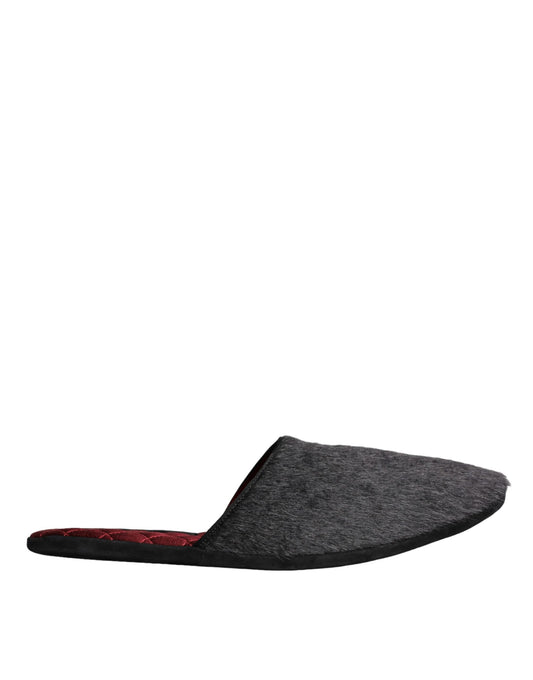 Dolce &amp; Gabbana Black Faux Fur Slippers Slip On Shoes