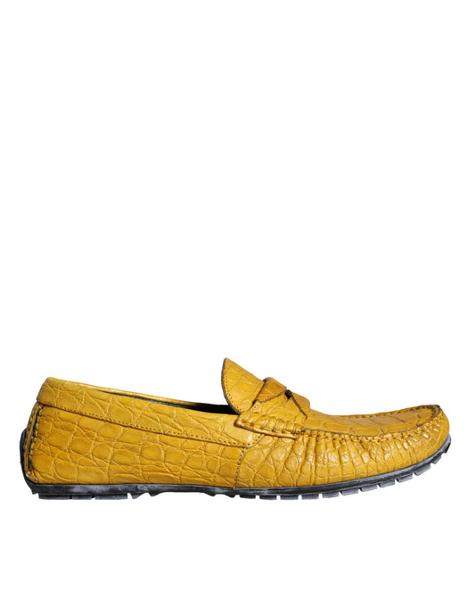 Dolce &amp; Gabbana Yellow Leather Slip Mocassin Loafers Shoes