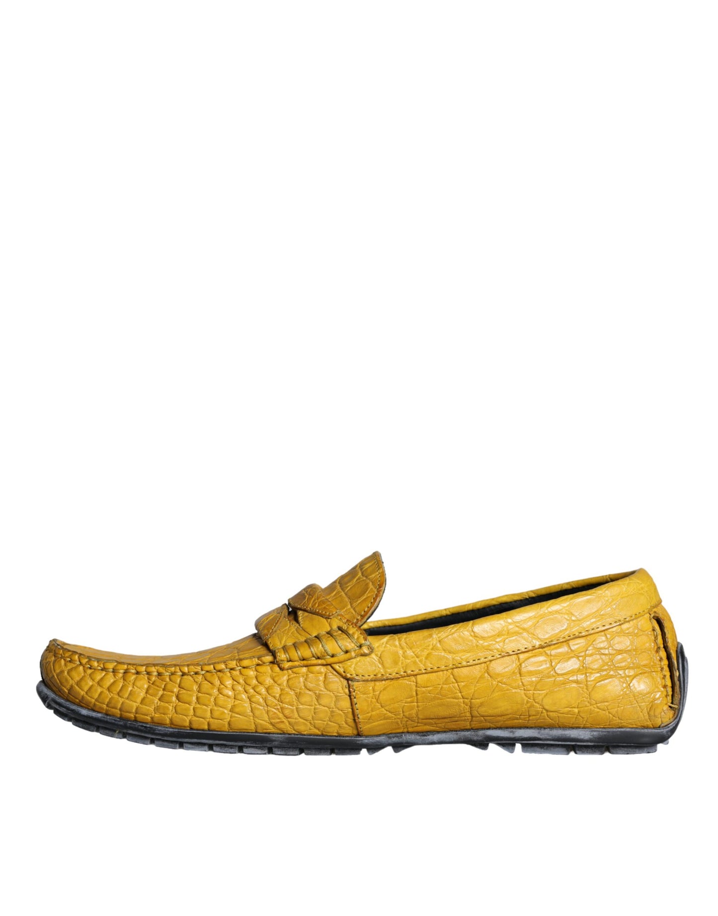 Dolce & Gabbana Gelbe Leder Slip Mocassin Loafers Schuhe