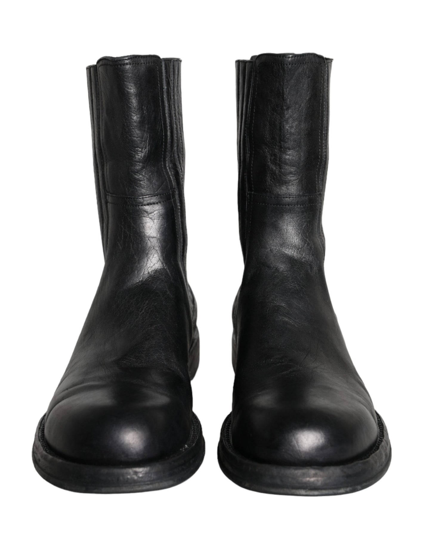 Dolce & Gabbana Schwarzes Pferd Leder Mid Calf Stiefel Männer Schuhe