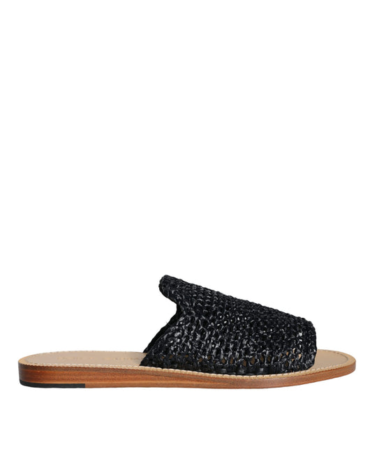 Dolce &amp; Gabbana mustat yksiväriset punottu Raffia Slides -kengät