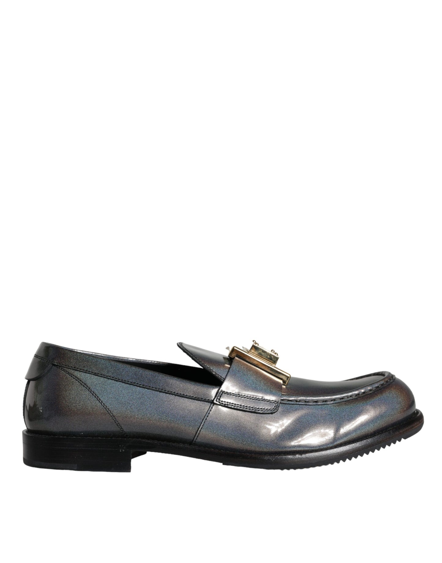 Dolce & Gabbana Silber Leder Logo Plaque Slip On Männer Loafers Schuhe