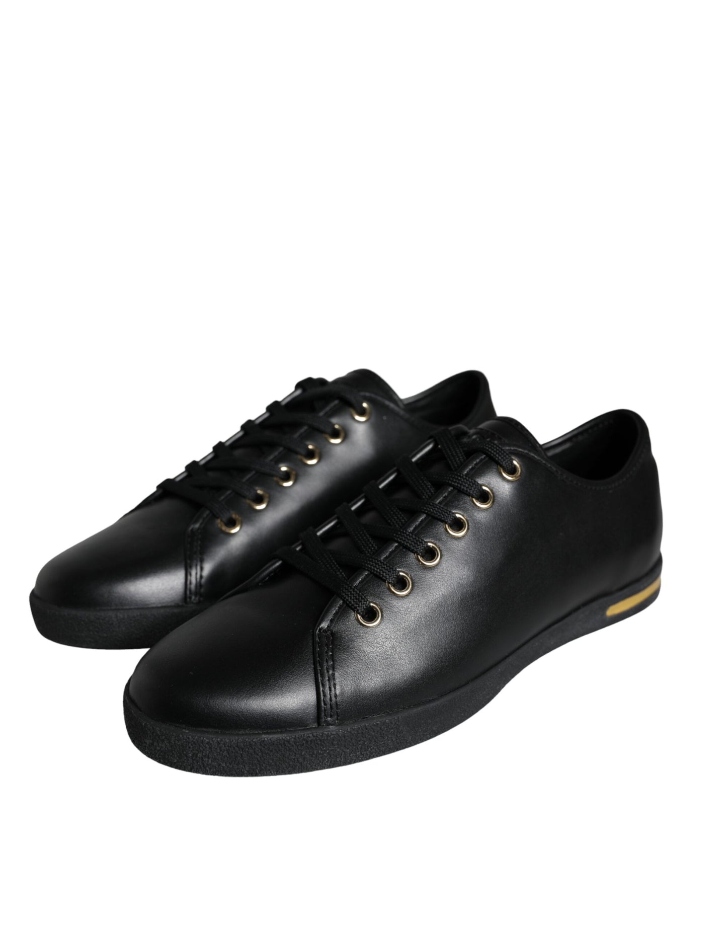 Dolce &amp; Gabbana Black Gold Leather Classic Sneakers Shoes