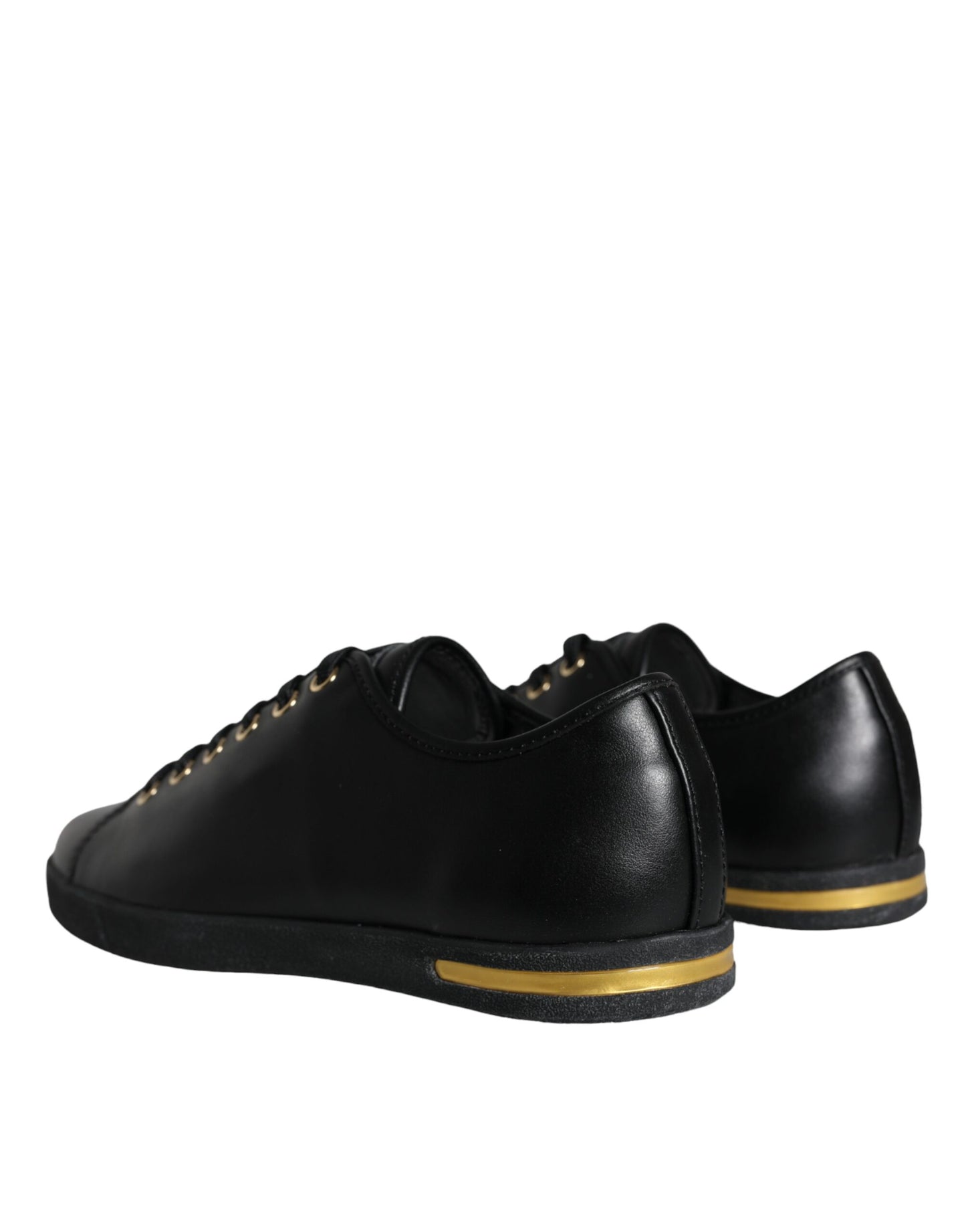 Dolce &amp; Gabbana Black Gold Leather Classic Sneakers Shoes