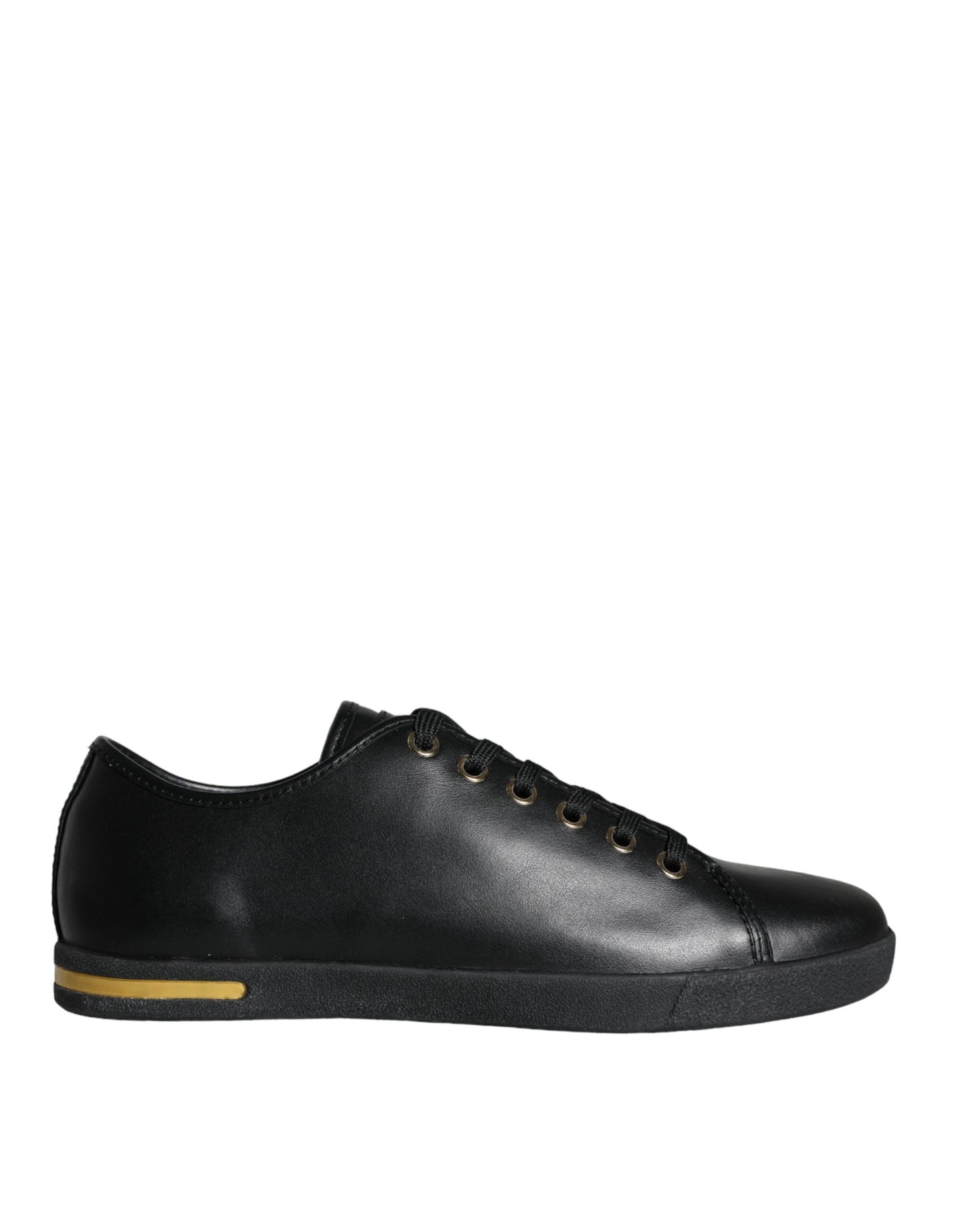 Dolce &amp; Gabbana Black Gold Leather Classic Sneakers Shoes