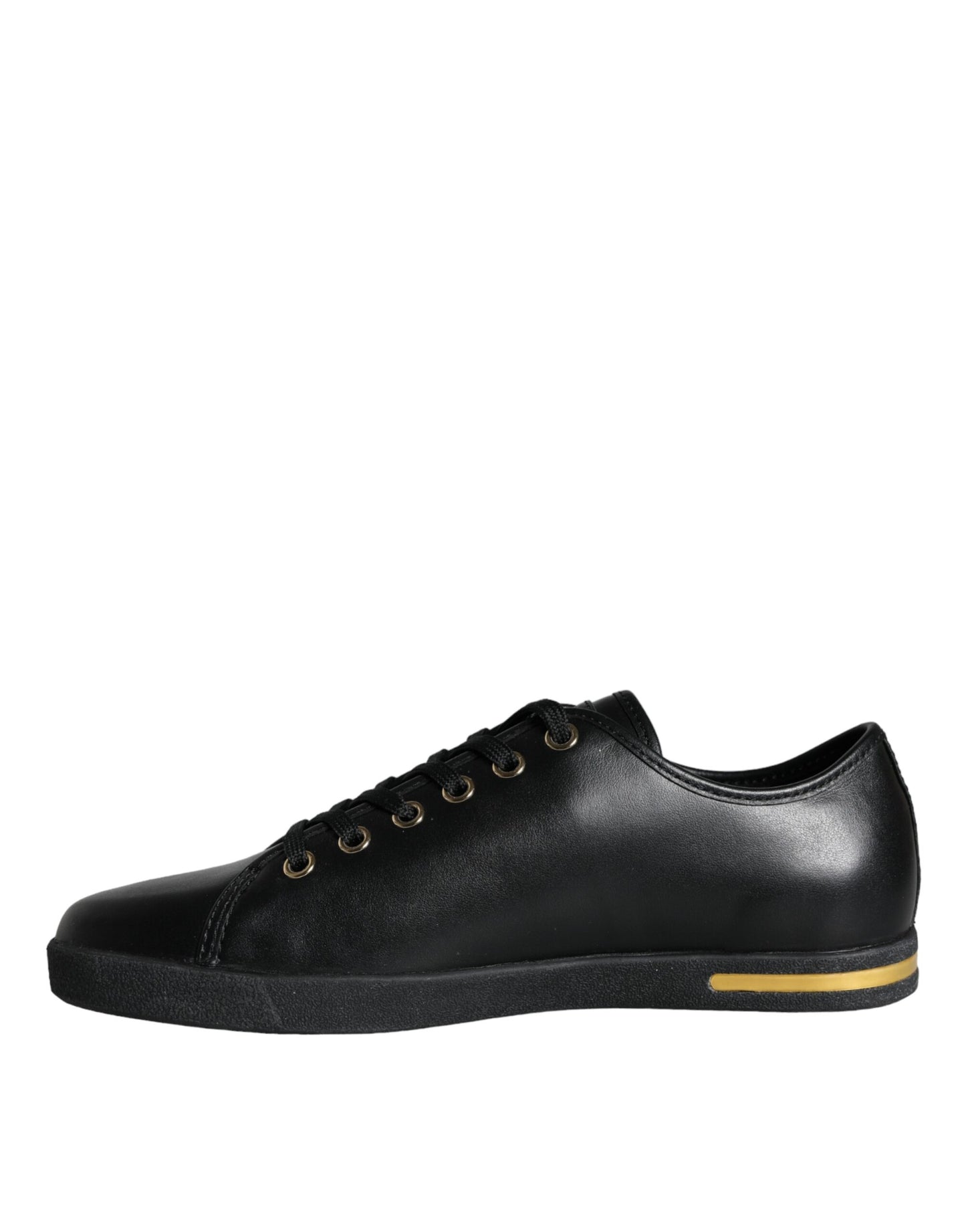 Dolce &amp; Gabbana Black Gold Leather Classic Sneakers Shoes