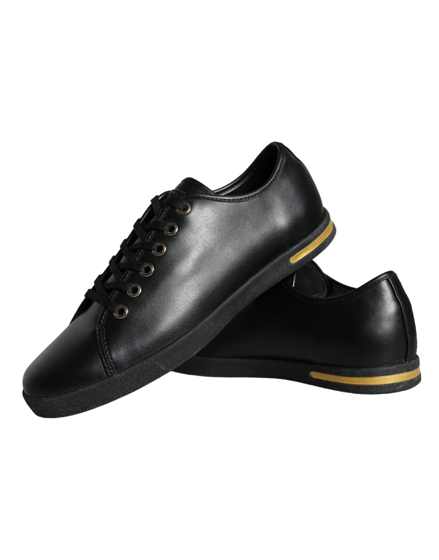 Dolce &amp; Gabbana Black Gold Leather Classic Sneakers Shoes