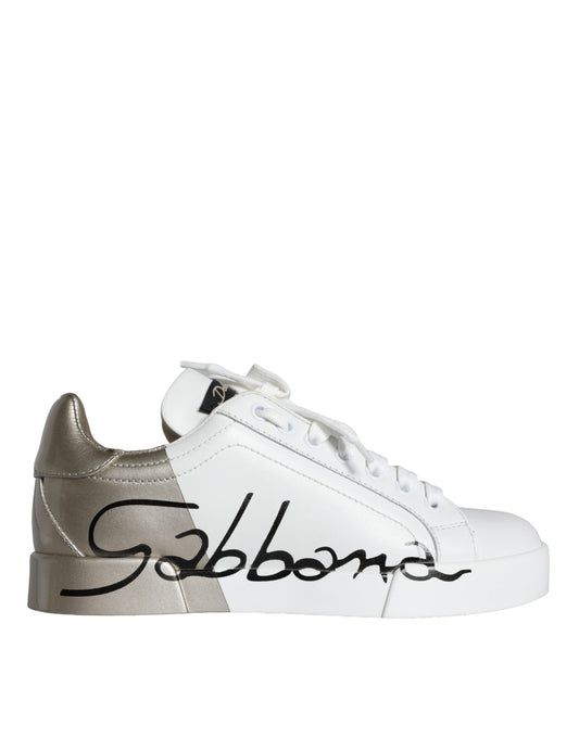 Dolce &amp; Gabbana White Gold Portofino Low Top -nahkaiset lenkkarit