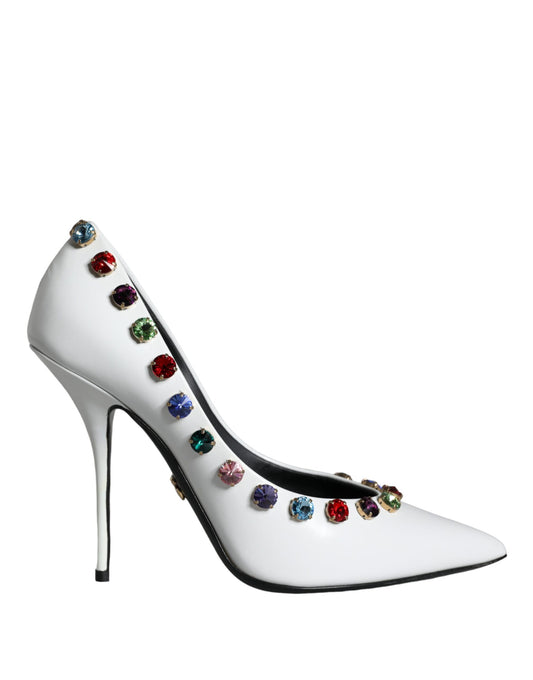 Dolce &amp; Gabbana White Crystal Leather High Heels Pumps -kengät