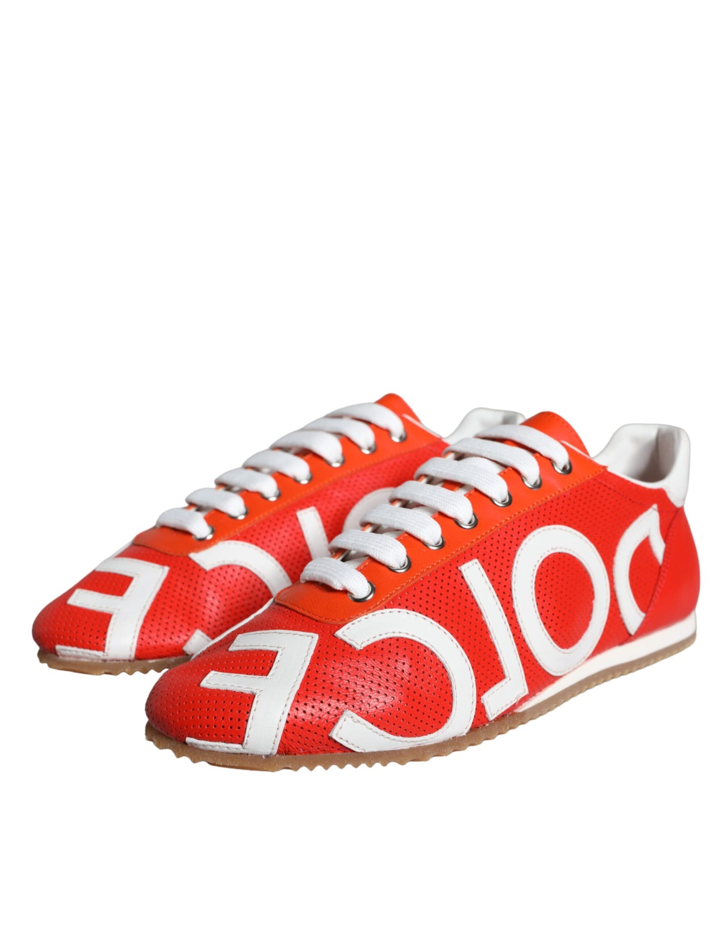 Dolce &amp; Gabbana Red White Leather Logo Casual Sneakers Shoes