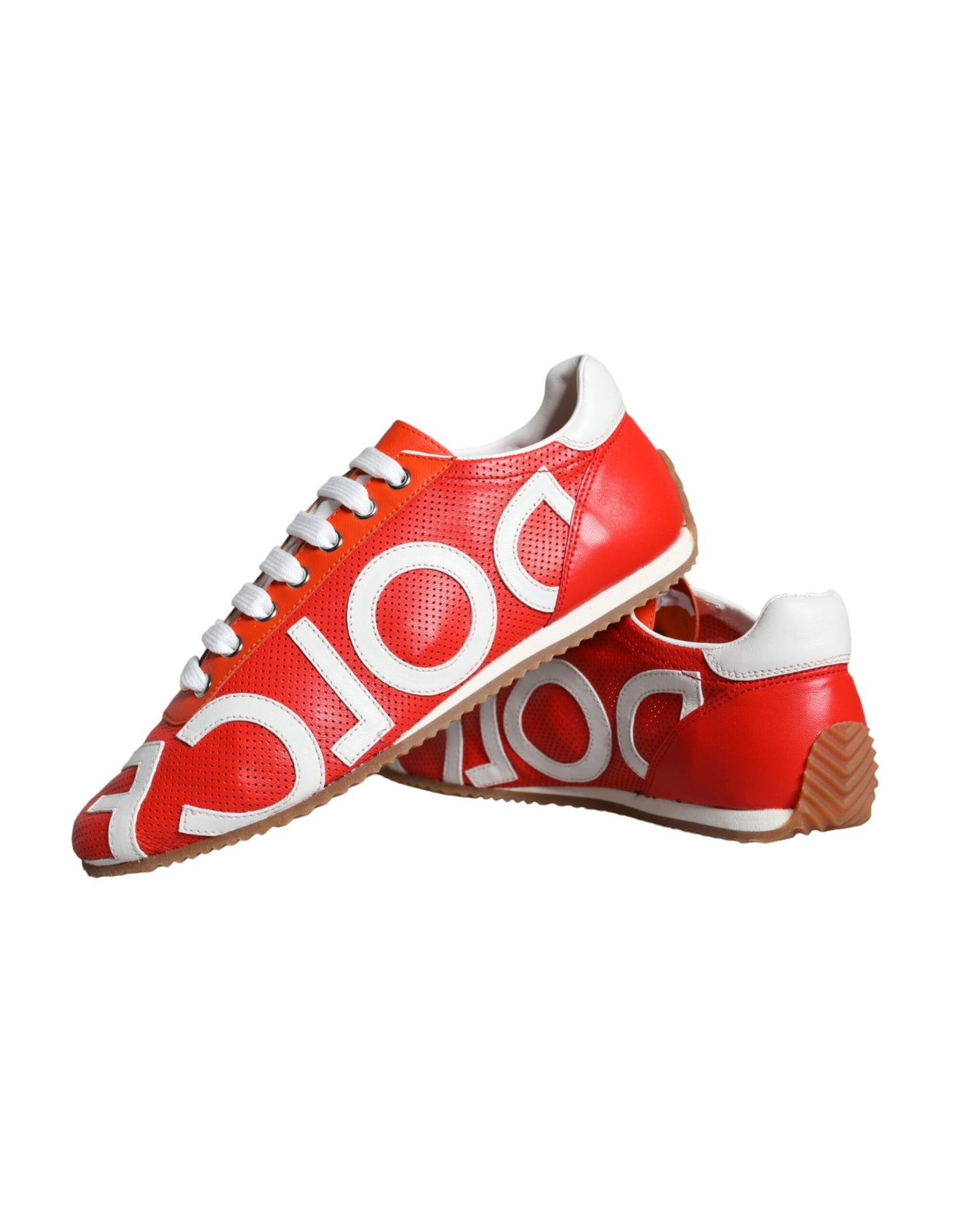 Dolce &amp; Gabbana Red White Leather Logo Casual Sneakers Shoes