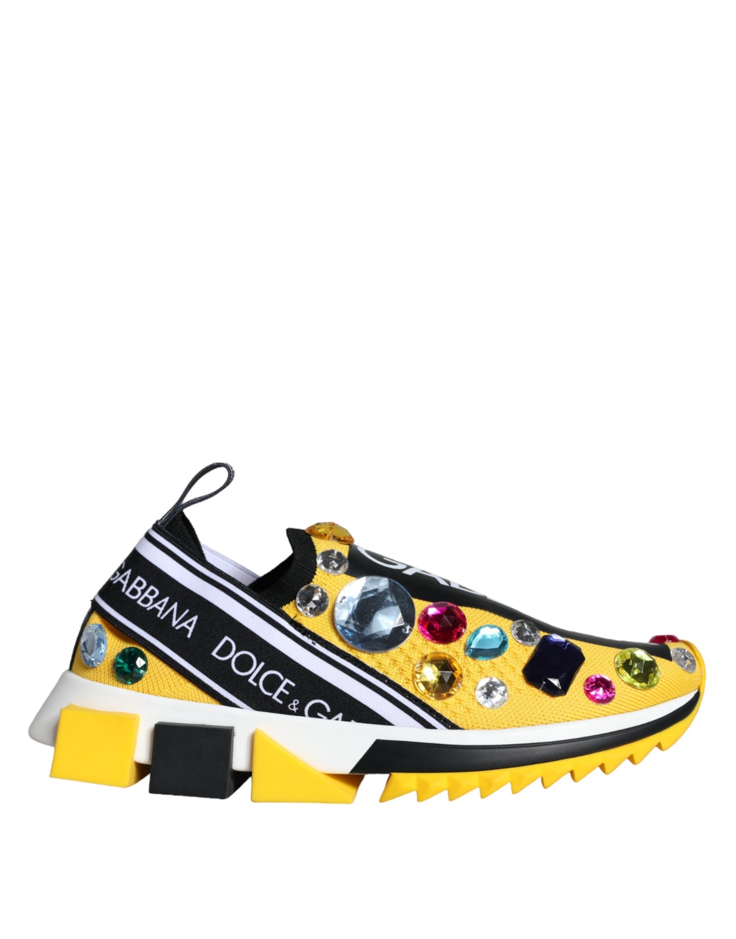 Dolce &amp; Gabbana Yellow Sorrento Crystals Sneakers Women Shoes