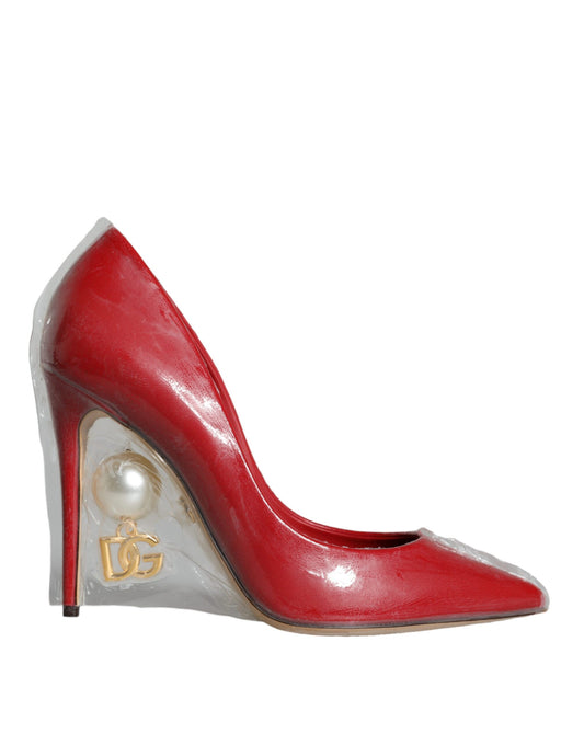 Dolce & Gabbana Rote Lackleder Faux Pearl Heels Pumps Schuhe